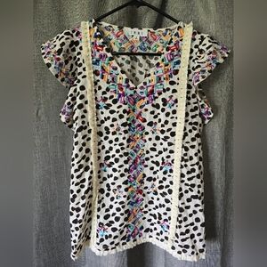 THML Cream Ruffled Cap Sleeve Blouse